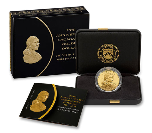 25th Anniversary Sacagawea 2025 Golden Dollar 24K One Half-Ounce Gold Proof Coin