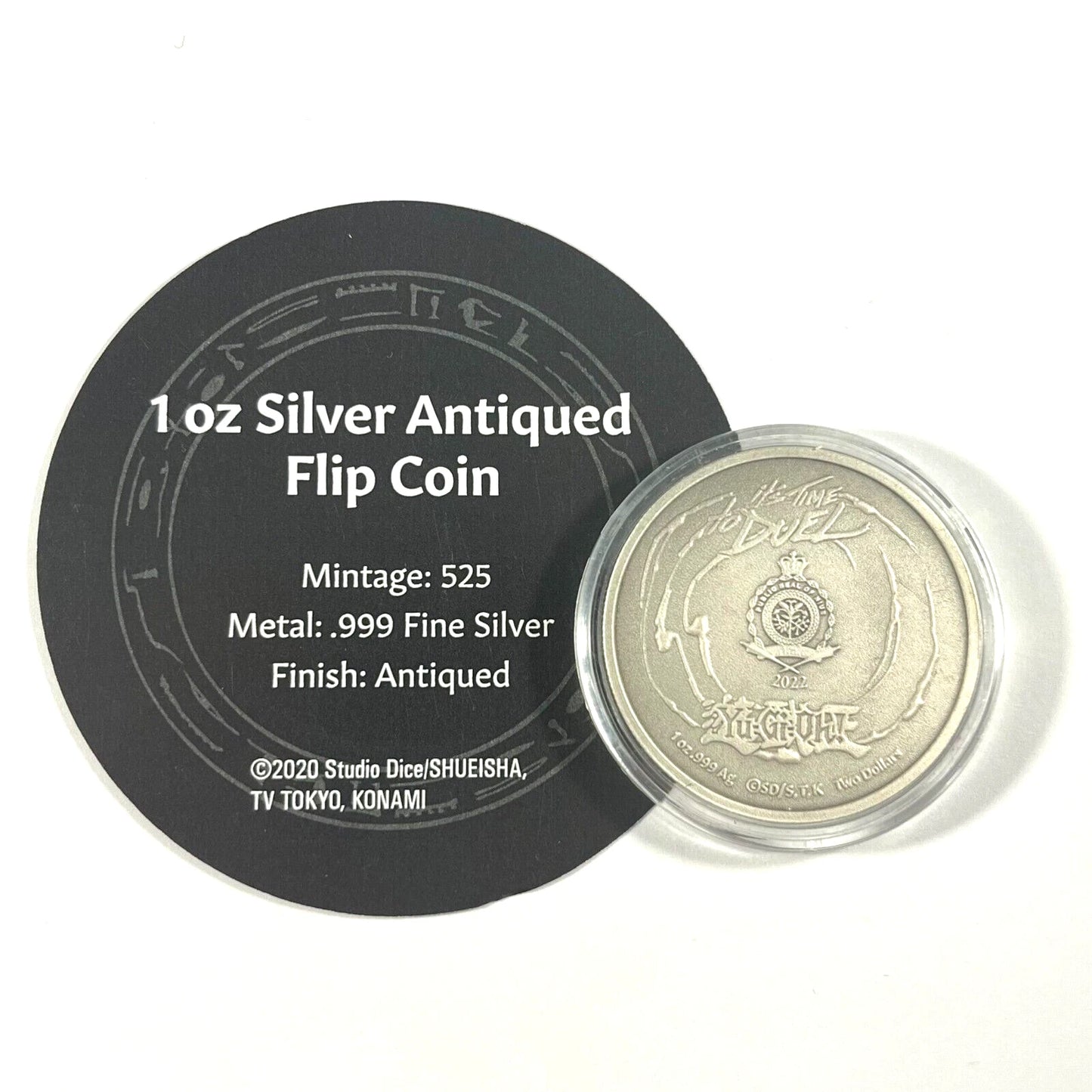 2022 Niue Yu-Gi-Oh! Game Flip Coin 1 Oz Antique Finish Silver in Tin Box w/COA!